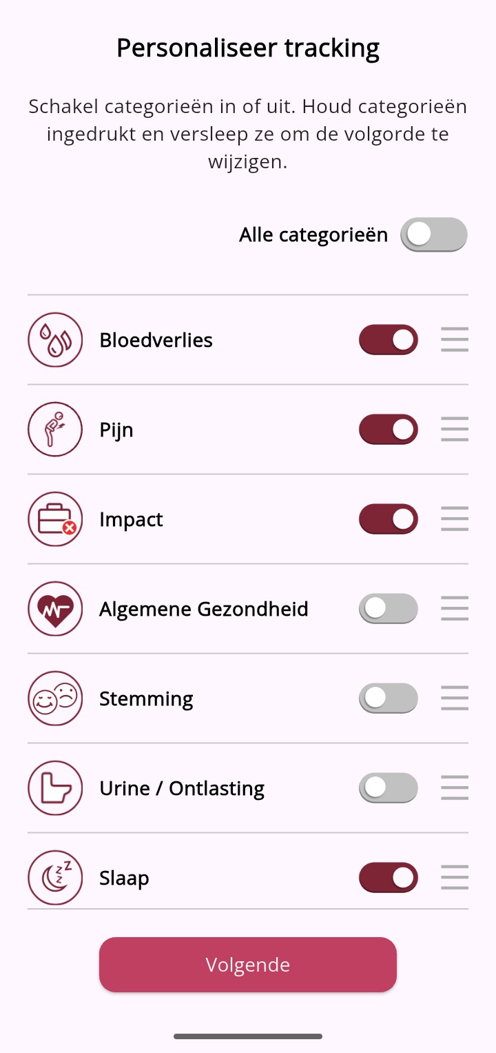 Personalisatie Screenshot